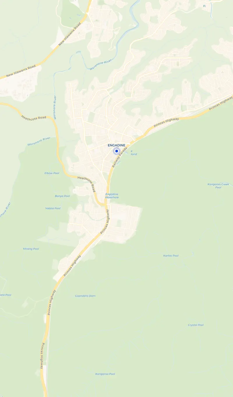 Map of the Engadine service area and the surrounding suburbs we cover.