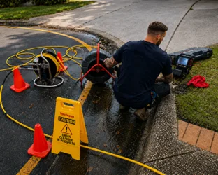 Plumber inspecting a blocked drain in Engadine